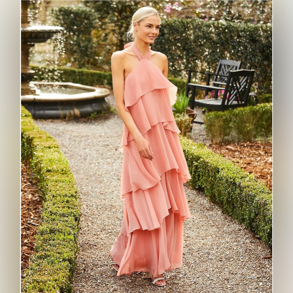 Antonio Melani Mariella Crinkled Chiffon Halter Neck Dress